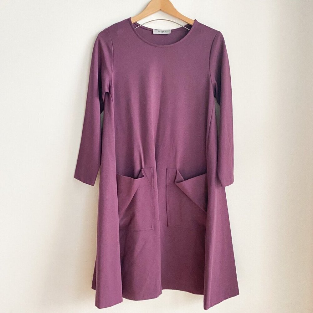 Bailey Lavender  Purple PAtch pocket Trapese Long Sleeve Knit Dress L - Picture 2 of 7